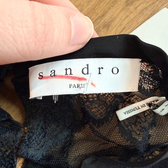 NWT SANDRO Paris Loverme Noir Black Lace Detail Sheath Dress Size 1 - Picture 3 of 7